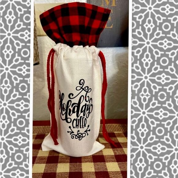 Buffalo Plaid Trim Wine Bottle Gift Bag - Picture 1 of 2